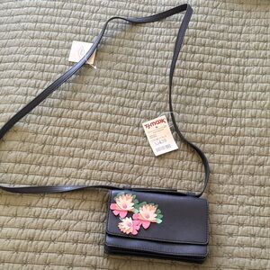 Fossil Black Clutch with Pink Floral Accents